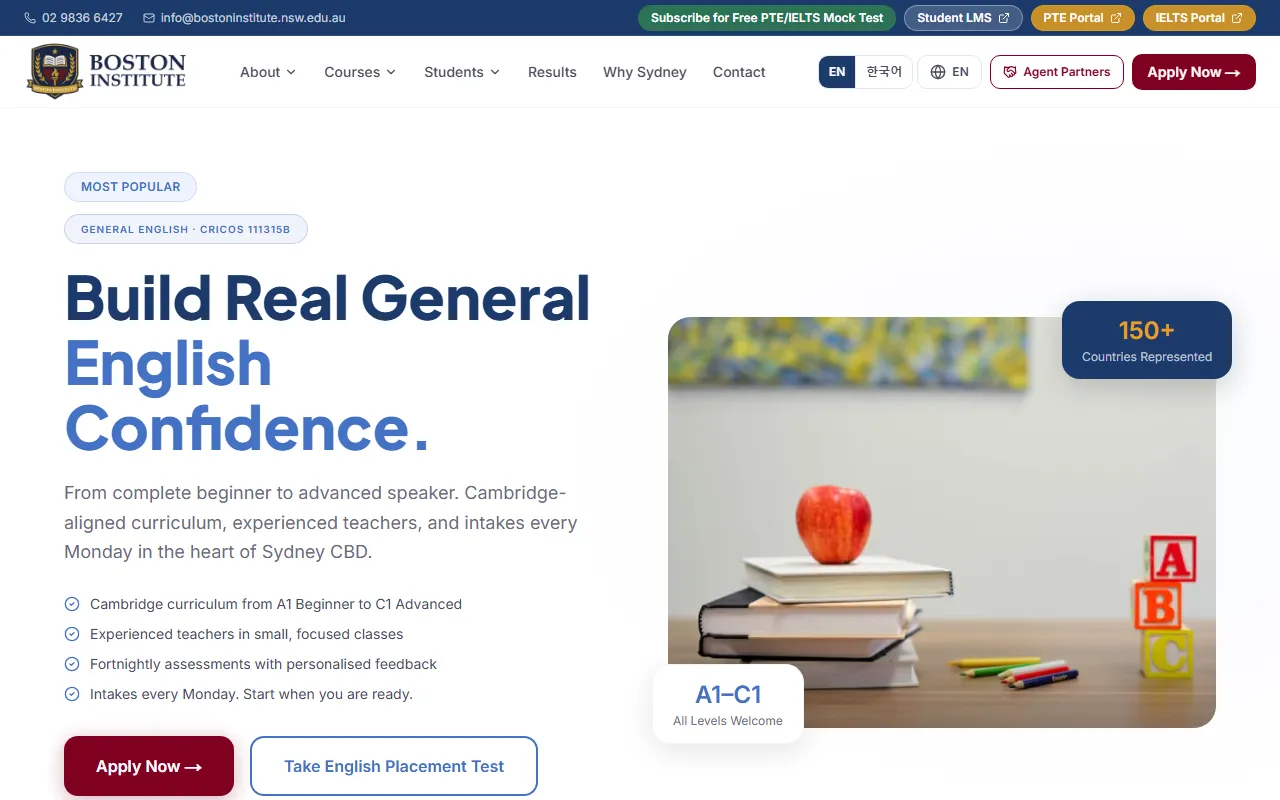 Boston Institute NSW website screenshot