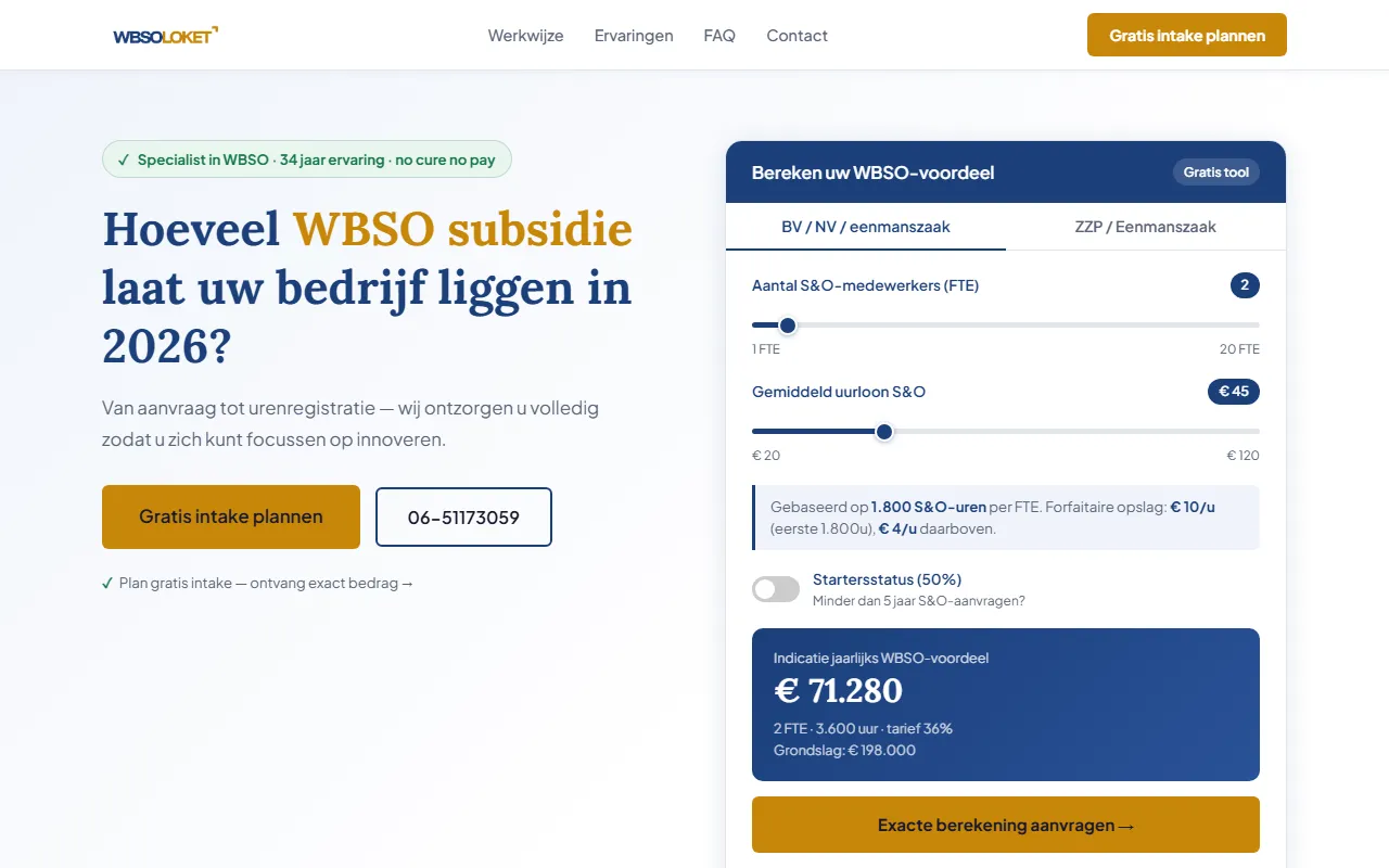 WBSO Loket website screenshot